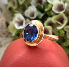 1973 Vintage USSR ROSE Gold 583 14K Women's Jewelry Ring Blue Topaz Stone Size 9 picture
