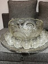 1935 Vintage LE Smith Co. Slewed Horseshoe Radiant Daisy /Peacock Punch Bowl Set picture