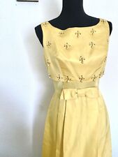Vintage 1960s Satin Embroidered Embellished Beaded Mod Gogo Bow Sequin Dress picture