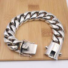 Pure S925 Sterling Silver Chain Men 20mm Miami Cuban Curb Link Bracelet 207g picture