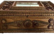Large Antique TRAMP ART BOX  Skillfully Designed And Crafted American Folk Art picture