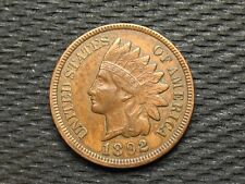 OLD COIN SALE AU 1892 INDIAN HEAD CENT PENNY w/DIAMONDS & FULL LIBERTY #55g picture