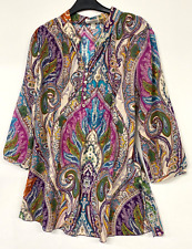 PETER HAHN TUNIC BLOUSE TOP UK 18 PINK PAISLEY SILK & COTTON 3/4 SLEEVE 098 picture