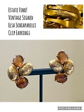 Beautiful Vintage Elsa Schiaparelli Gold Tone Signed Clip Earrings picture