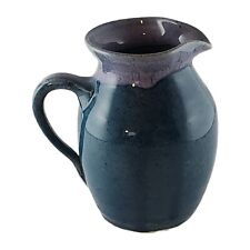 Black Mountain Pottery Pitcher Vase Signed John Garrou Deep Blue Drip Glaze 4