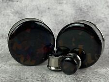 Black Prism Holographic Color Shift Double Flare Resin Plugs gauges pair picture