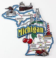 MICHIGAN STATE MAP AND LANDMARKS COLLAGE FRIDGE COLLECTIBLE SOUVENIR MAGNET picture