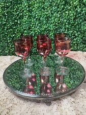 1950’s Vintage Cranberry 5 1/2” Cocktail/Wine Glass  Clear Stem (6) picture