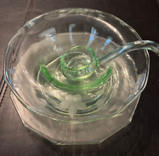 Vintage Green Uranium Depression Glass Mayonnaise Bowl with Ladle picture