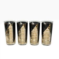 Set of 4 Vintage Culver Ltd Highball Drinking Glasses Gold Black Striped MCM USA picture