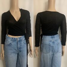 Adorable Vintage The Limited Black Merino Wool Ballerina Crop Wrap Knit Top Sz S picture