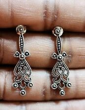 Vintage 925 Sterling Silver Marcasite Dangle Drop 1 Inch Earrings  picture