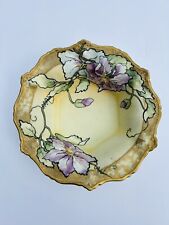 Antique Nippon Candy Bowl Hand Painted Gilded Purple Flowers Shabby Cottage  picture