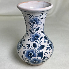 Delft Bud Vase - Dutch Blue & White Floral Pattern - Vintage - 4 1/2