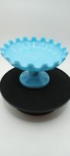 Turquoise Milk Glass Compote Panel & Beaded Dots Portieux Vallerysthal France picture