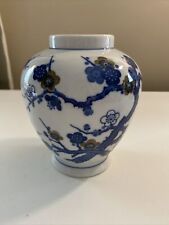 6” H Japanese Floral Design Pottery Vase Ginger Jar picture