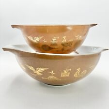 Vintage Pyrex Early American Cinderella Set 444 & 442 Brown Gold Nesting picture