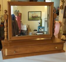 Vintage Gorgeous Solid Wood Tabletop Dresser Vanity Shaving Mirror With Drawer  picture