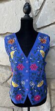 Vintage SUSAN BRISTOL Vest Large Blue Multicolor Spring Floral Embroidery EC picture