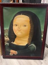 Fat Mona Lisa Painting in The Style Of Fernando Botero Vtg Framed Art Study picture