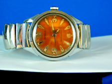 VINTAGE BENRUS RARE TROPICAL DIAL 17J SWISS MENS STAINLESS WRISTWATCH C. 1950s picture