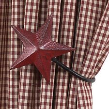 New Primitive Country Farmhouse Cranberry RED STAR CURTAIN TIEBACK 2 Tie Backs picture