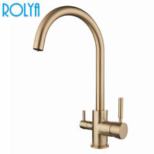 ROLYA Brushed Golden 3 Way Kitchen Faucet Water Filtered Sink Mixer Tap picture