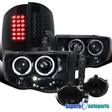 Fits 2002-2005 Ram Glossy Black Projector Head+LED Tail Lights+Smoke Fog Lamps picture