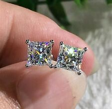 2.00 Ct Princess Cut VVS1/D Lab Created Stud Earrings 6mm 14k White Gold $395 picture
