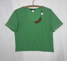 Vtg 70s Novelty Tshirt Watermelon Slice Embroidery Womens Green Soft Poly L Usa  picture