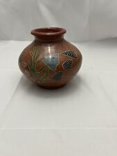 Nicaraguan Folk Art Pottery Vase Fish Motif Vintage picture