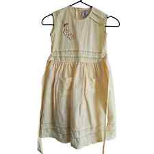 Vintage D Rosy Girls Sz 6 Light Yellow Cotton embroidered Dress Floral picture