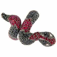 Dark Deep Black Spinel With Dark Red Ruby & White CZ 5.59TCW Serpent Snake Ring picture