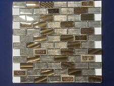 NY21 Silver/Brown Glass/Marble Rectangle Mosaic Tile Kitchen Bathroom Backsplash picture