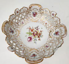 Richard KLemm  Dresden Reticulated Porcelain Hand Painted Floral Bowl Gilt picture