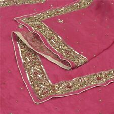 Sanskriti Vintage Dupatta Long Stole Pure Silk Pink Hijab Hand Beaded Zari Veil picture