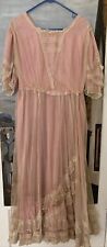 Antique 1900s Swiss Dot Lace Edwardian Silk Lined Dress Pink Large picture