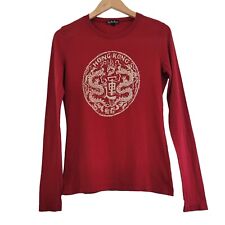 VTG Lucky Brand Hong Kong Asian Graphic Tee Long Sleeve Sz S Maroon Top Casual picture