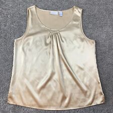 Chico's Gold Satin Tank Top Women's Size 1 Sleeveless Scoop Neck Pleated EUC picture