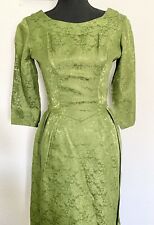 50s Brocade Bow Vintage Floral Wiggle Party Dress Boat Neck Bustle Overlay Skirt picture