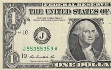 J55355353A 5 OF A KIND DOUBLE REPEATER BINARY ONE DOLLAR NOTE IN GOOD  CONDITION picture