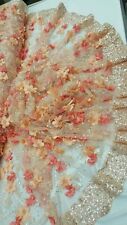 Coral Peach Hand Beaded Lace Sequin Double Scalloped 3d Multicolor Floral Flower picture