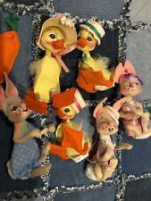 Annalee Lot of 7 VTG Ducks Chicks Rabbit Carrot  Spring Easter Dolls 70s 80s picture
