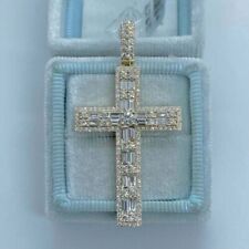 3Ct Baguette Cut Real Moissanite Cross Pendant 925 Sterling Silver Free Chain picture
