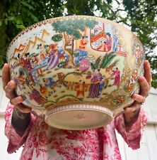 Massive Chinese Antique Punch Bowl Hand Painted 14.5” Hand Painted United Wilson picture