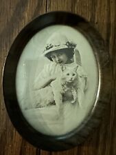 Vintage Photo Of little girl with White Cat 1910 Old Picture picture