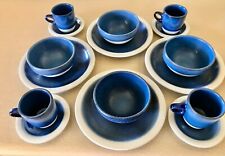 HEATH CERAMICS VINTAGE MOONSTONE BLUE AND WHITE PLACE SETTINGS (4) picture