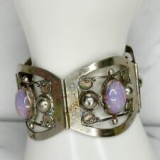Vintage Taxco Mexico Sterling Silver 925 Opal Inlay Cabochon Panel Bracelet picture