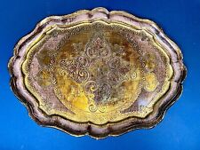 Vintage Italian Florentine Embossed Hand Painted Round Tray | Gold Gilt | 14” picture