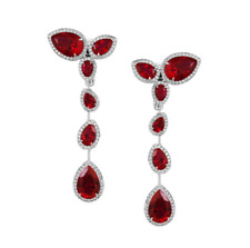 Elegant and Graceful Long Drop-Dangle Earring With Deep Red 22CT Ruby & White CZ picture